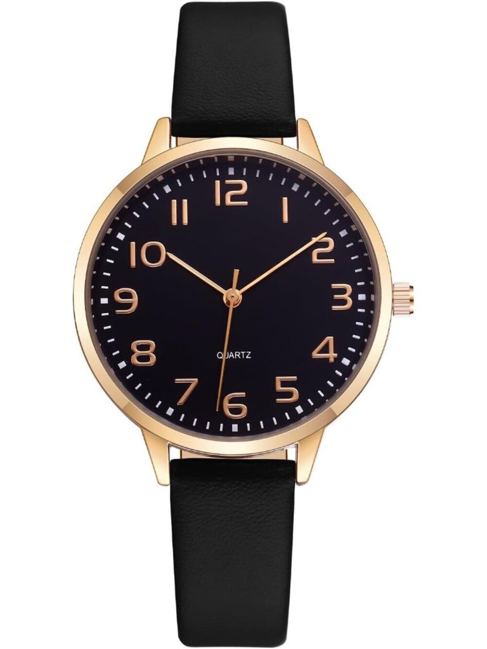 Womens All Black Analog Case Quartz Fashion Leather Mesh Strap Round Wrist Watch